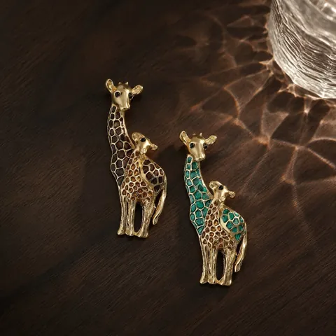 Broche de Jirafa de Aleación de Moda para Mujer Madre Hijo Animal Jirafa Broche Joyería de Diamantes de Imitación Chapados en Oro Accesorios
