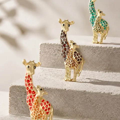 Broche de Jirafa de Aleación de Moda para Mujer Madre Hijo Animal Jirafa Broche Joyería de Diamantes de Imitación Chapados en Oro Accesorios