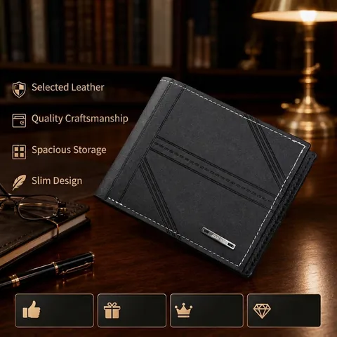 Cartera Bifold Corta para Hombre de Cuero PU PVC Moda Negocios Gran Capacidad Múltiples Ranuras para Tarjetas con Logo