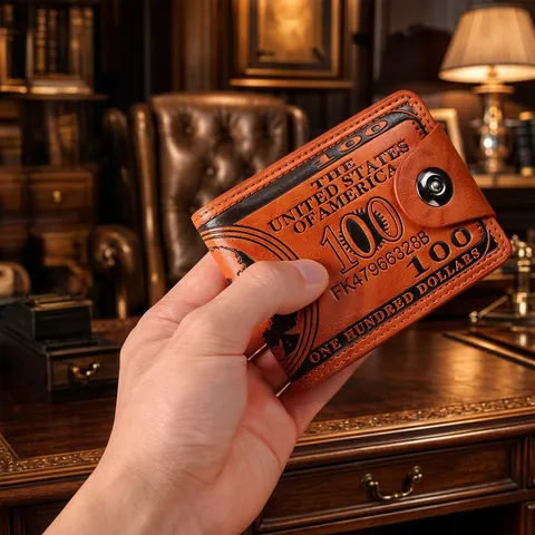 Men Short Bifold Wallet PU Leather Vintage US Dollar Bill Pattern Embossed Business Card Holder With Zipper Coin Pocket