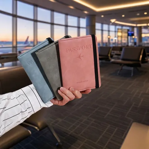 Protège Passeport Blocage RFID Cuir PU Portefeuille De Voyage Étui Porte Documents Mince Avec Sangle Élastique
