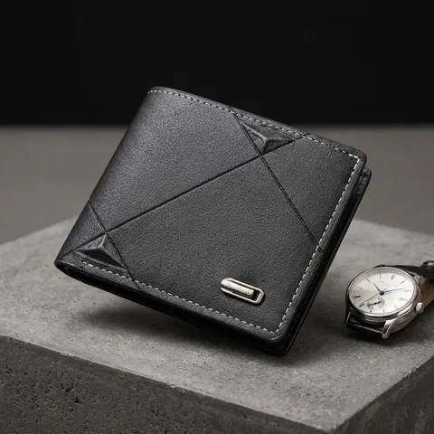 Portefeuille Court Bifold Pour Hommes Cuir PVC Texture Lychee Mince Multi Fentes Pour Cartes Style Business Décontracté