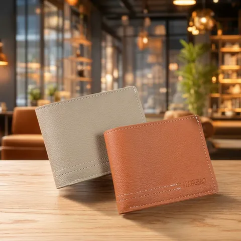 Men's Casual Litchi Pattern PVC Bifold Wallet With Contrast Stitching Minimalist Card Holder Purse For Daily Business Use