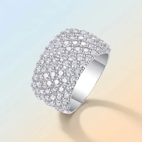 Luxurious 925 Sterling Silver Moissanite Wide Band Ring Pavé Inlaid D Color 3EX Cut Engagement Wedding Ring For Women Fine Jewelry