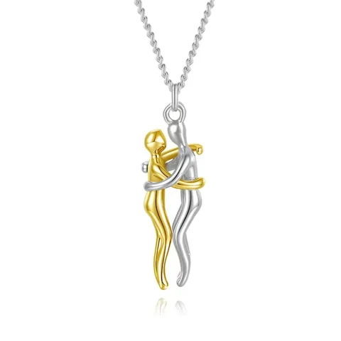 Couple Hug Pendant Necklace Abstract Silhouette Two-Tone Zinc Alloy Minimalist Jewelry For Lovers Friends Gift