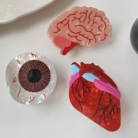 Anatomical Human Organ Heart Brain Lungs Medical Healthcare Acrylic Hair Claw Clip Creative Syringe Lab Flask Printed Shark Hair Clip For Women Hair Jewelry