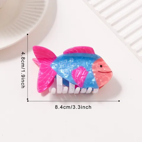 Ocean Animal Series Hair Claw Clip PVC Shark Tropical Fish Pattern Marble Texture Hair Clips For Women Girls Everyday Hair Accessories