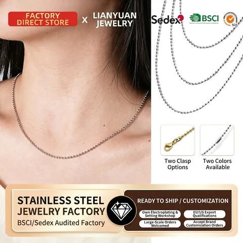 Collier Chaîne À Billes Minimaliste En Acier Inoxydable 304 Maillons De Perles Rondes Pour Hommes Femmes Style Hip Hop Classique
