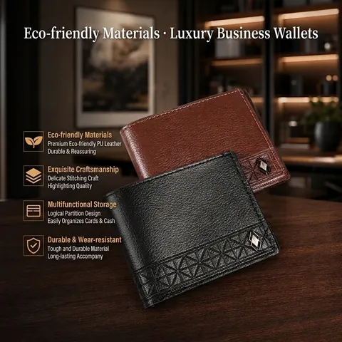 Men Bifold Wallet PU Leather Litchi Pattern Geometric Embossing Multi Card Slots Slim Business Casual Short Purse