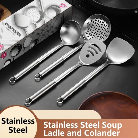 Stainless Steel 430 Cooking Utensils Spatula Ladle Skimmer Slotted Turner Heat Resistant Kitchen Tools Modern Style
