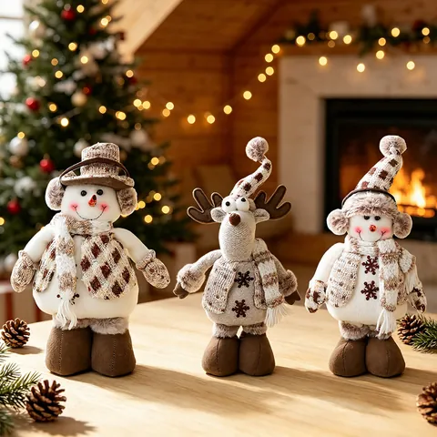 Weihnachtsplüschornament Ausziehbare Stehende Beine Schneemann Rentier Strickmütze Schal Schreibtisch Feiertagsdekoration