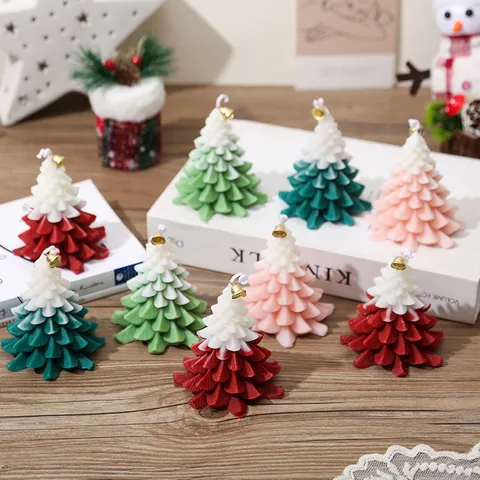 Christmas Tree Shaped Scented Candle Gift Box Gradient Color Wax Aromatherapy Candle For Home Party Decor Holiday Gift