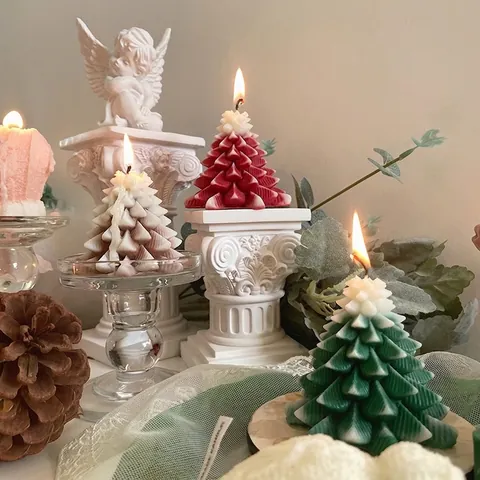 Christmas Tree Shaped Scented Candle Gift Box Gradient Color Wax Aromatherapy Candle For Home Party Decor Holiday Gift