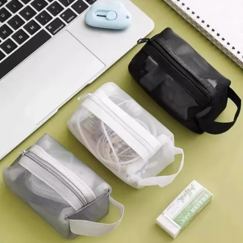 Portable Transparent Nylon Mesh Storage Bag Small Zipper Coin Purse Keychain Case Data Cable Makeup Organizer Bag For Travel Office