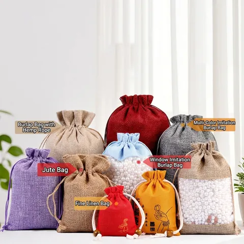 Linen Burlap Drawstring Bags Gift Pouches Small Cloth Bags For Jewelry Packaging Wedding Party Favors Candy Storage Bags