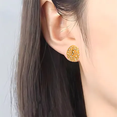 Geometric Stainless Steel Water Drop Stud Earrings For Women 18K Gold Plated Rhinestone Artificial Pearl Inlaid Jewelry