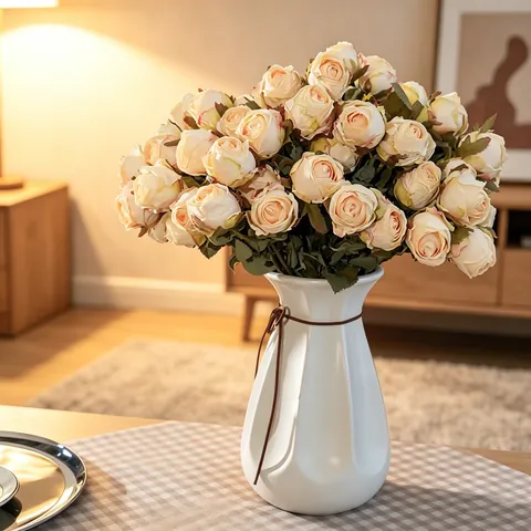 Vintage Artificial Rose With 5 Heads Burnt Edge Design Single Stem Faux Flower For Home Hotel Table Decor Silk Flower Bouquet