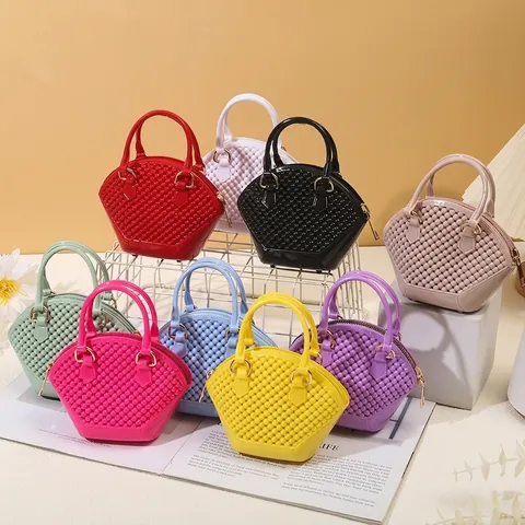 Women Mini Shell Jelly Bag PVC Fashion Pearl Bead Texture Crossbody Handbag With Elegant Chain Strap Small Candy Color Tote