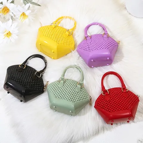 Women Mini Shell Jelly Bag PVC Fashion Pearl Bead Texture Crossbody Handbag With Elegant Chain Strap Small Candy Color Tote