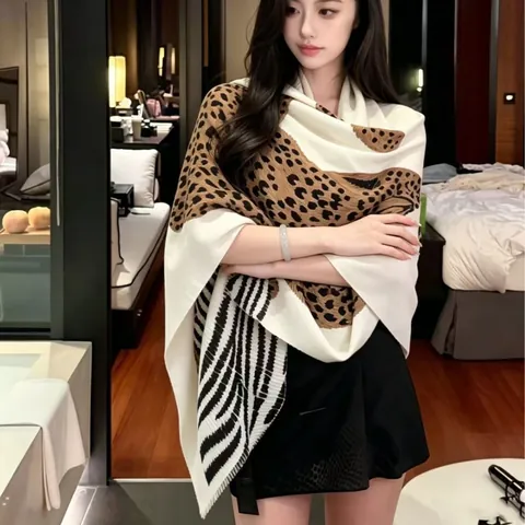 American Retro Leopard Print Shawl Scarf For Women Summer Fashion Lightweight Long Scarf Old Money Style Neck Wrap