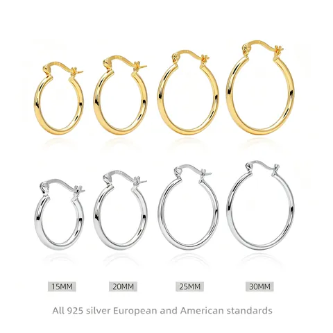 925 Sterling Zilveren Hoop Oorbellen Holle Buis Minimalistische Stijl Hooggepolijste Sieraden Voor Dames