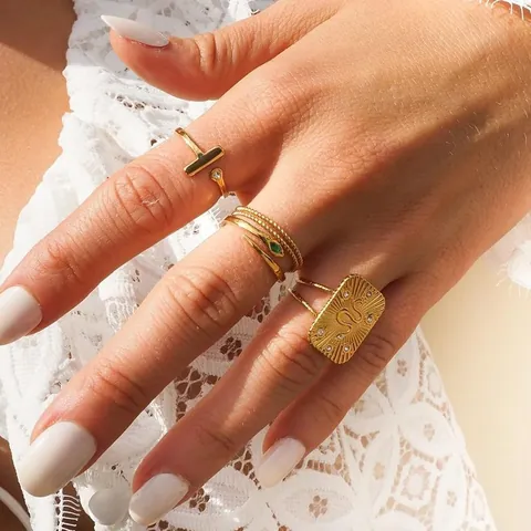 Vintage Stainless Steel Ring For Women With 18K Gold Plating Natural Stone Zircon Snake Design Adjustable Open INS Style Jewelry