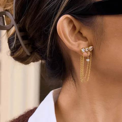 Edelstahl Quasten Ohrringe Für Damen Geometrischer Strass Inlay Vergoldet Lange Kette Hängeohrringe Eleganter Mode Schmuck