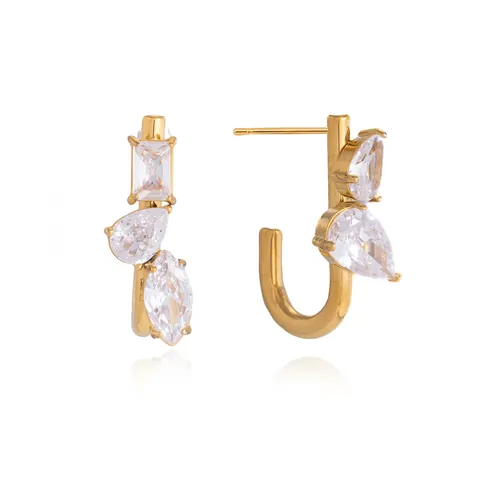Pendientes de Botón de Acero Inoxidable Chapado en Oro Con Circonia Blanca Forma de Corazón Para Mujer Joyas de Moda Hipoalergénicas