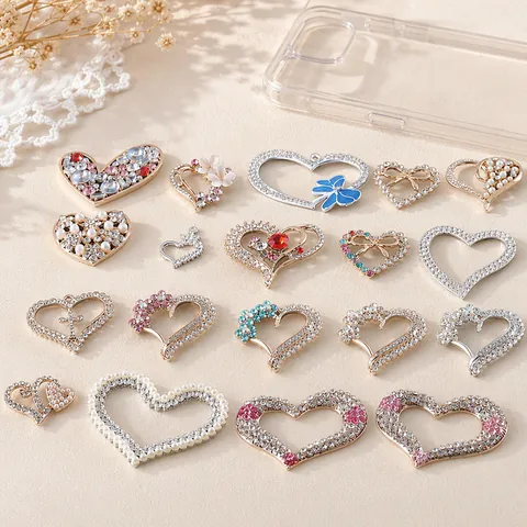 Charms En Alliage En Forme De Cœur Avec Strass Et Künstliche Perles Pour La Création De Bijoux DIY Décoration De Coque De Téléphone Artisanat