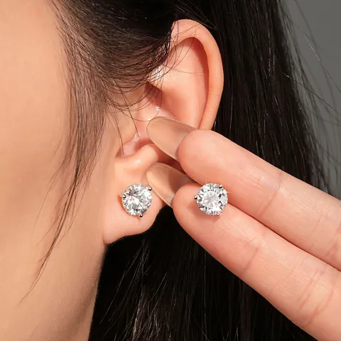 Pendientes de Botón de Moissanita con Tres Garras Chapado en Oro 14K Cobre Joyería de Moda Simple Minimalista Regalo Mujer