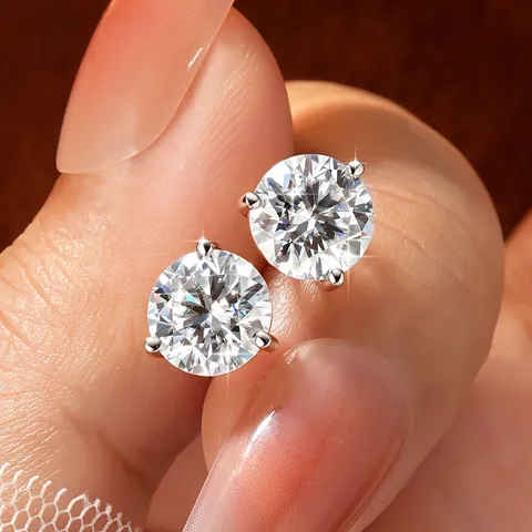 Pendientes de Botón de Moissanita con Tres Garras Chapado en Oro 14K Cobre Joyería de Moda Simple Minimalista Regalo Mujer