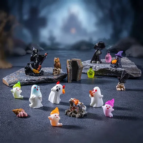 Halloween Creative Mini Resin Figurines Grim Reaper Ghost Skull Pumpkin Coffin DIY Micro Landscape Decoration Ornaments