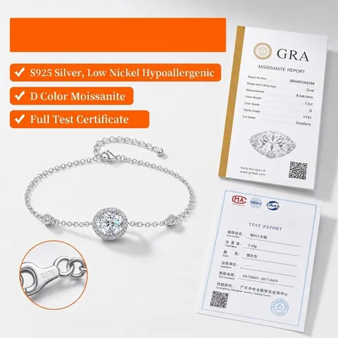Bracciale a Cinque Fiori in Argento Sterling 925 Moissanite per Donna Elegante Regalo di Gioielli a Catena Regolabile con Diamanti Scintillanti Colore D con Certificato GRA