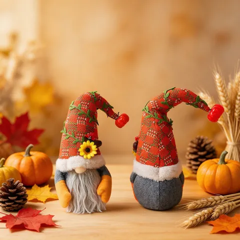 Fall Harvest Gnome Decor Sunflower Pumpkin Knit Faceless Dolls Thanksgiving Autumn Home Table Window Ornaments