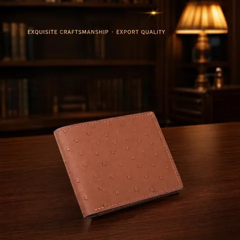 Men's Horizontal Bi-fold Wallet Ostrich Pattern PU Leather Business Short Card Holder Large Capacity Purse For Daily Matching