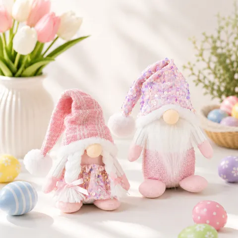 Kerst Roze Kabouter Pluche Poppen Gezichtsloze Rudolph Beeldjes Pailletten Gebreide Stof Tafelblad Decoratie Vakantie