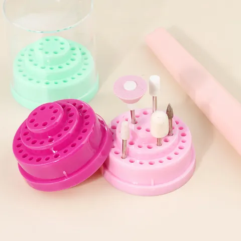 Nail Drill Bit Storage Box PP Plastic Multi Hole Tiered Display Stand Transparent Dustproof Cover Manicure Tool Organizer