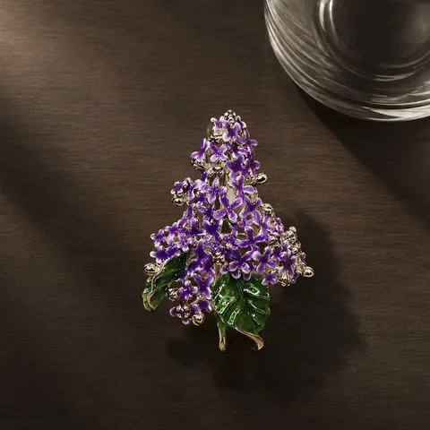 Luxury Alloy Purple Lilac Flower Brooch Enamel Floral Corsage Pin For Women High-End Anti-Glare Jewelry Accessory Gift