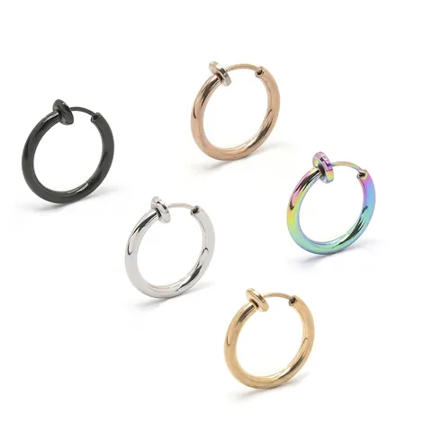 Hoop Earrings Non Pierced 304 Stainless Steel Spring Clip On Ear Bone Helix Fake Piercing Punk Jewelry Unisex