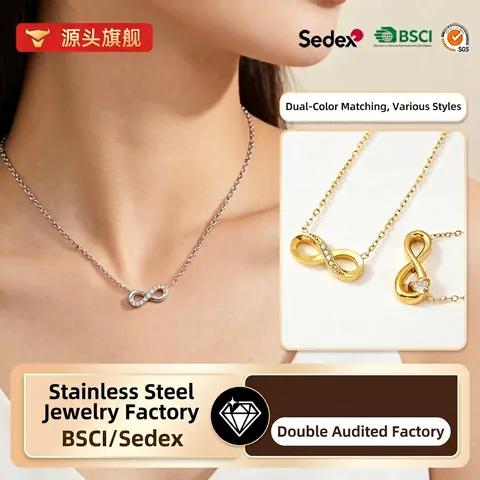 Collier Infini en Acier Inoxydable Avec Pendentif en Zircone Or Argent Plaqué Chaîne de Clavicule Élégante Bijoux Femme