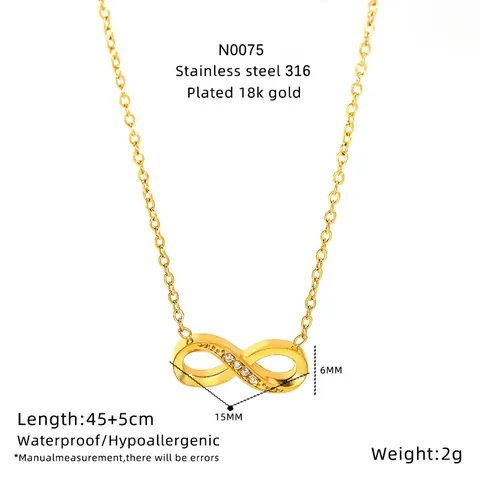 Collier Infini en Acier Inoxydable Avec Pendentif en Zircone Or Argent Plaqué Chaîne de Clavicule Élégante Bijoux Femme