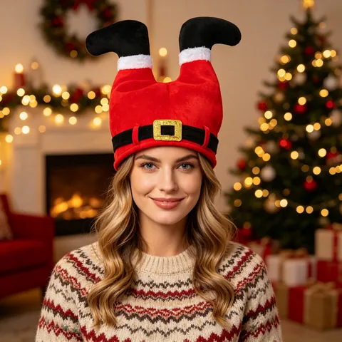 Creative Christmas Elf Leg Hat Funny Santa Claus Pant Leg Hat Striped Elf Legs Decorative Hat For Holiday Party Home Ornament