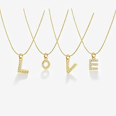 18K Vergoldet Kupfer Alphabet Initialen Anhänger Halskette Zirkonia Schlangenkette Personalisierter Schmuck