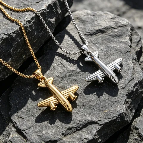 Hip Hop Edelstahl Flugzeug Anhänger Halskette Für Damen Herren Poliert Klein Flugzeug Reise Schmuck Accessoire Geschenk