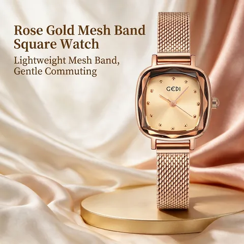 Fashion Women Watch Square Case Stainless Steel Mesh Band Milanese Strap Minimalist Casual Luxury Ladies Wristwatch