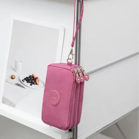 Water Resistant Nylon Mobile Phone Bag Mini Handbag With Multiple Zipper Layers And Detachable Wrist Strap Casual Wallet