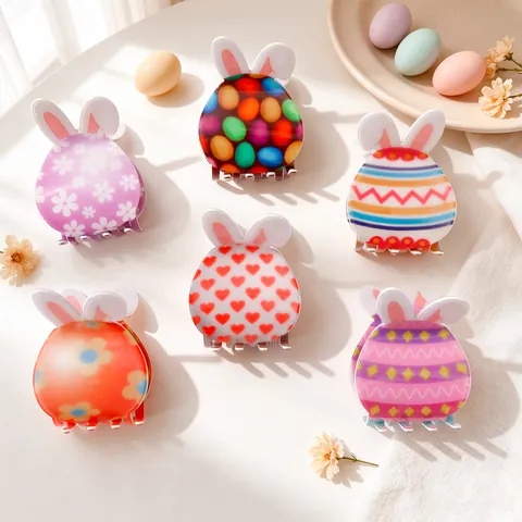 Ostern Hasenohren Haarklammer PVC Süß Blumen Herz Muster Haargreifer Barrette Für Damen Mädchen Feiertag Haarschmuck