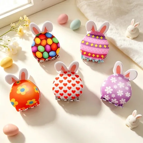 Ostern Hasenohren Haarklammer PVC Süß Blumen Herz Muster Haargreifer Barrette Für Damen Mädchen Feiertag Haarschmuck