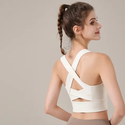 Women Seamless Cross Back Sports Bra Top Shockproof Padded Yoga Vest Breathable Workout Gym Fitness Activewear Top