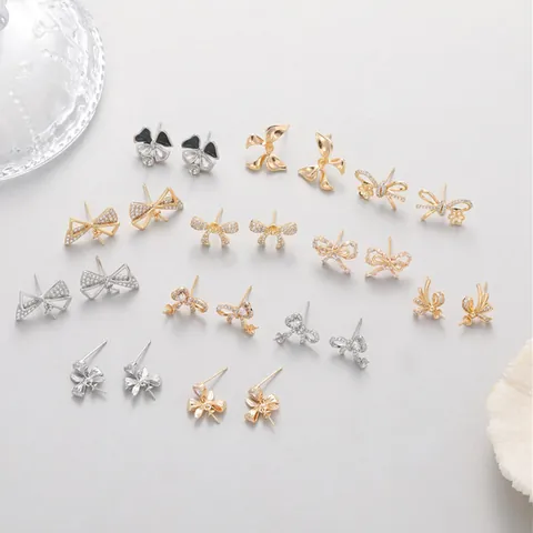 Pendientes de Lazo de Cobre Chapado en Oro Con Circonia Y Poste de Plata de Ley 925 Joyería DIY de Moda Accesorios